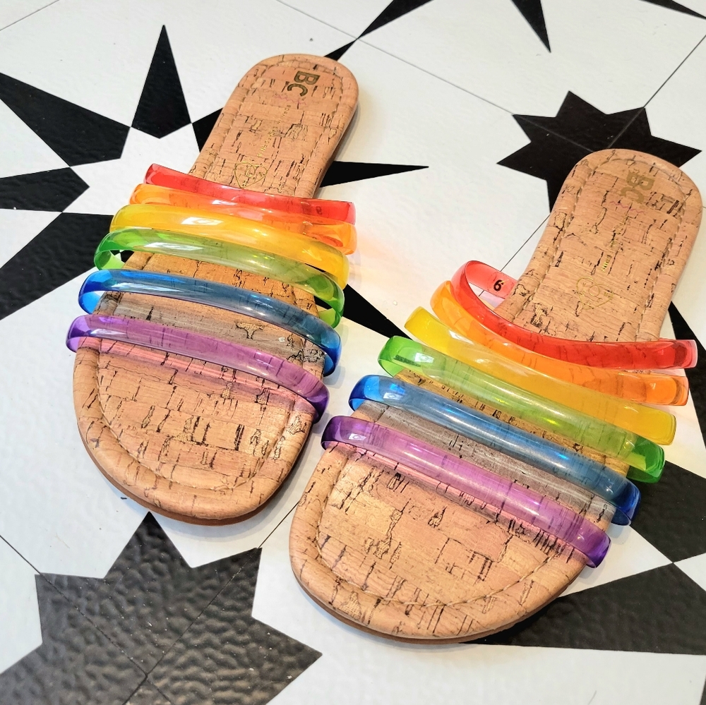 BC Footwear Cork and Rainbow Jelly Sandals